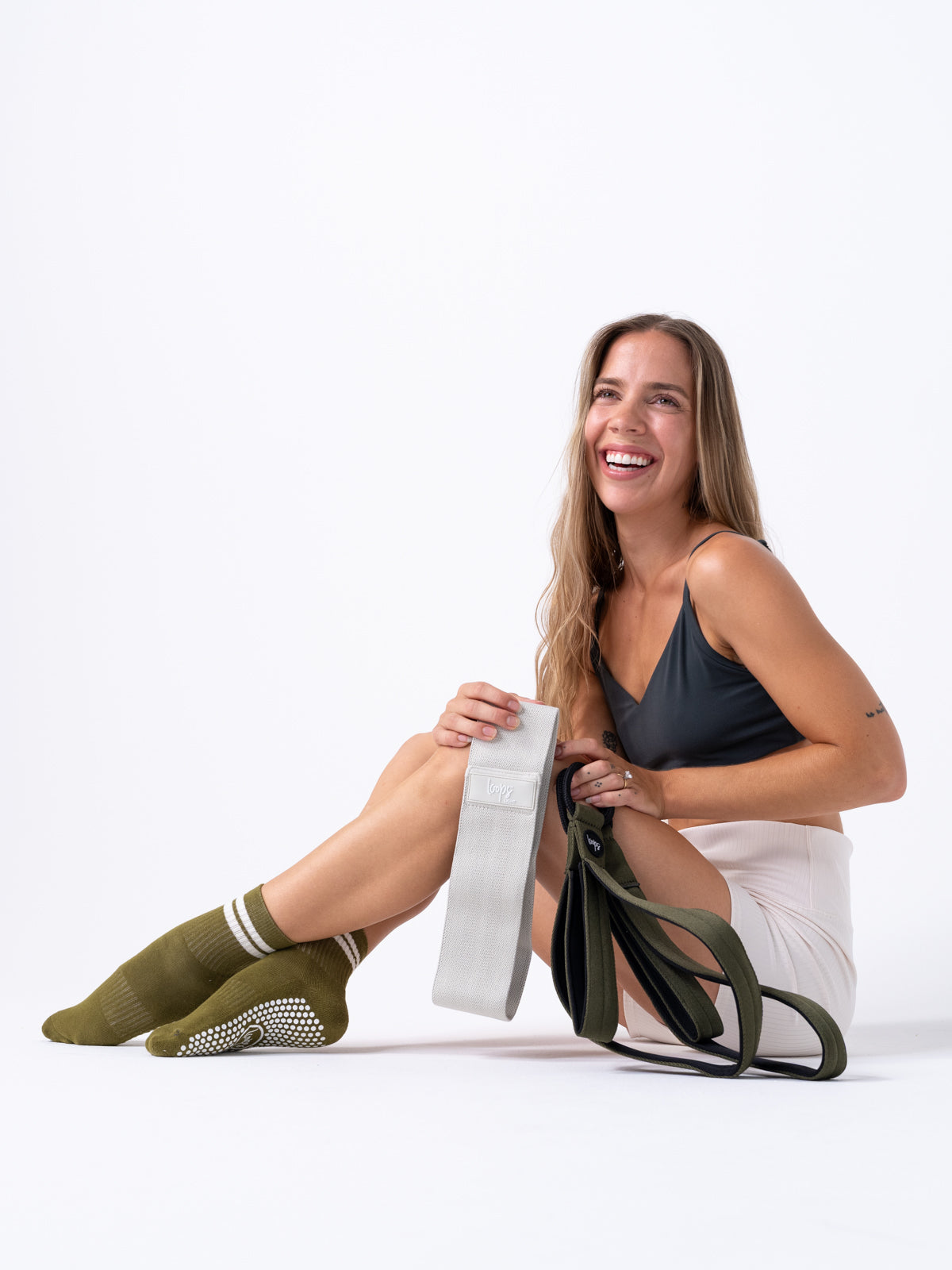 Quarter Socks - Olive + Cream stripe