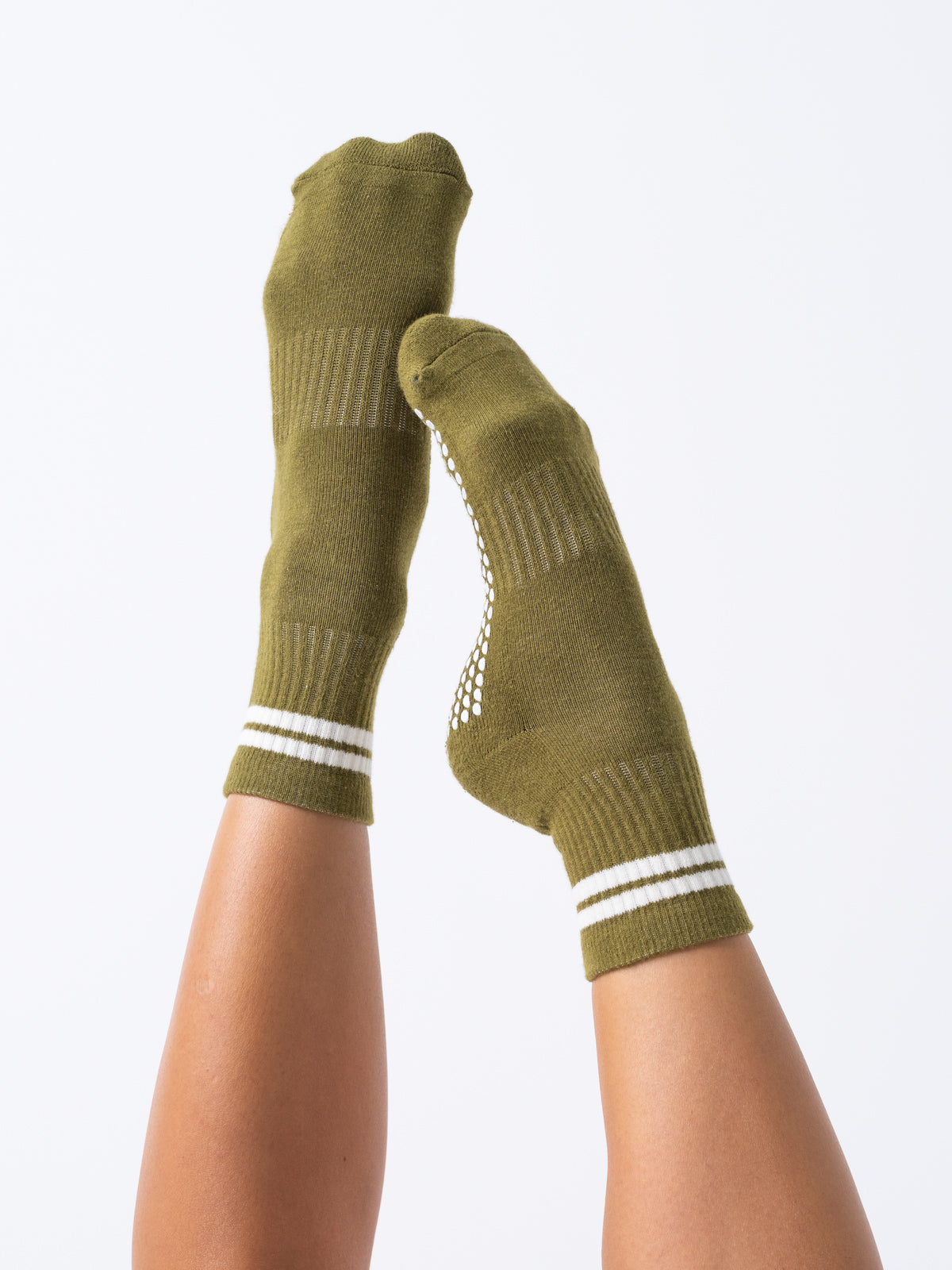 Quarter Socks - Olive + Cream stripe