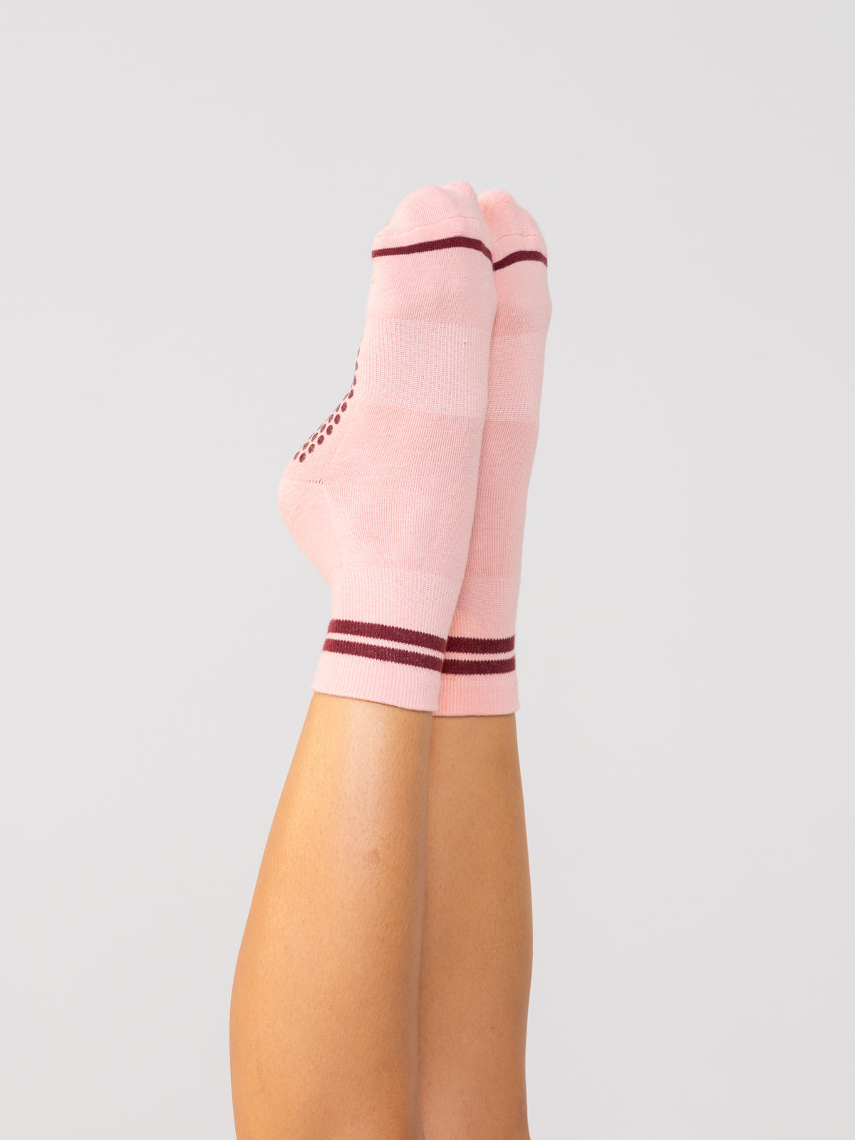 Pilates Grip Socks for Women | Non Slip Studio Grip Socks | Pink + Maroon Stripe | Reformer Loops